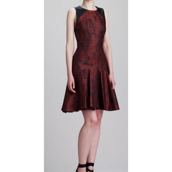 Jason Wu Graphic Jacquard Designer Sleeveless Holiday Leather Dress - sz 12 - Picture 1 of 13